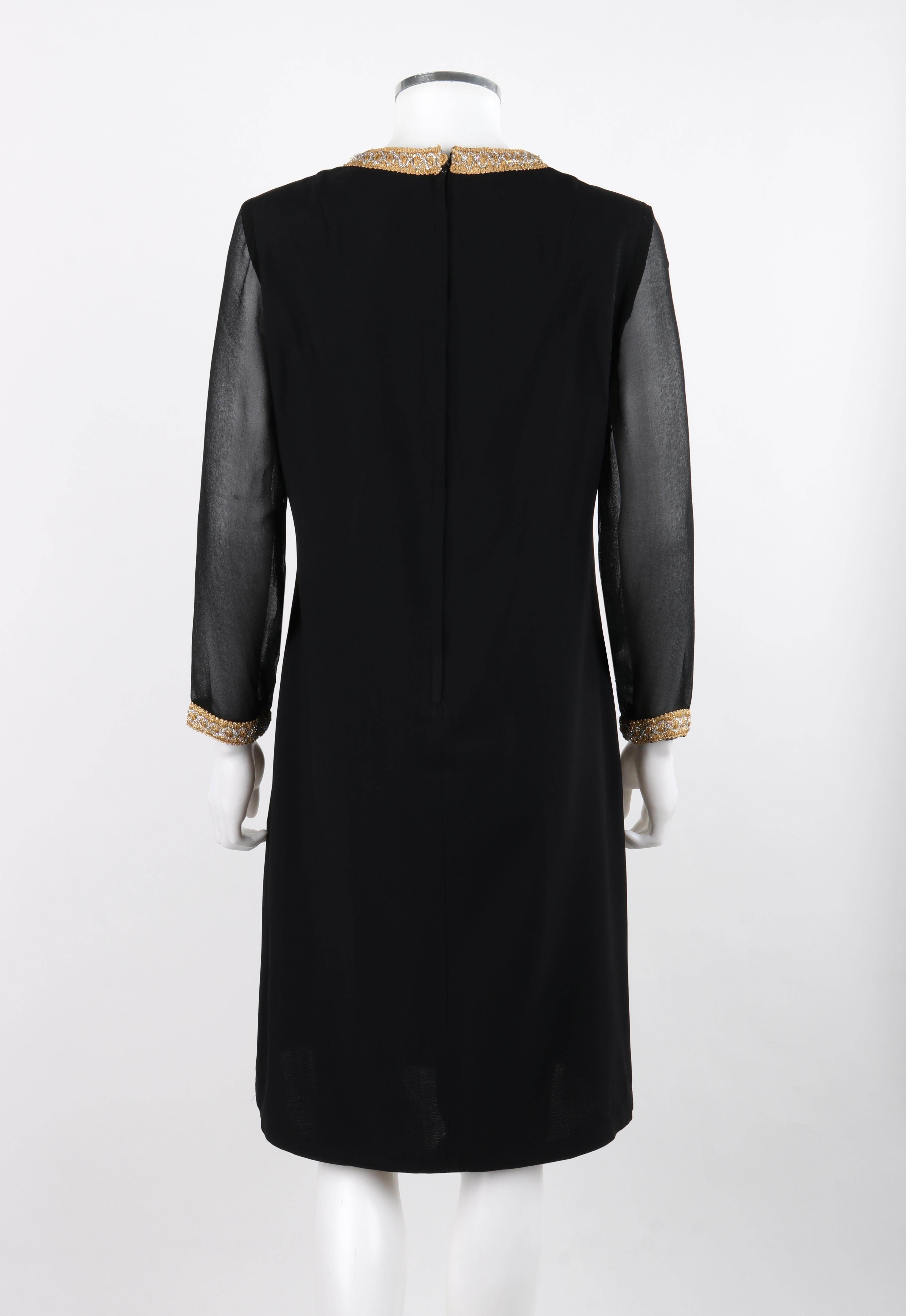 GLORIA SWANSON Puritan Forever Young c.1960's Black Gold Sheer Sleeve Dress For Sale 1