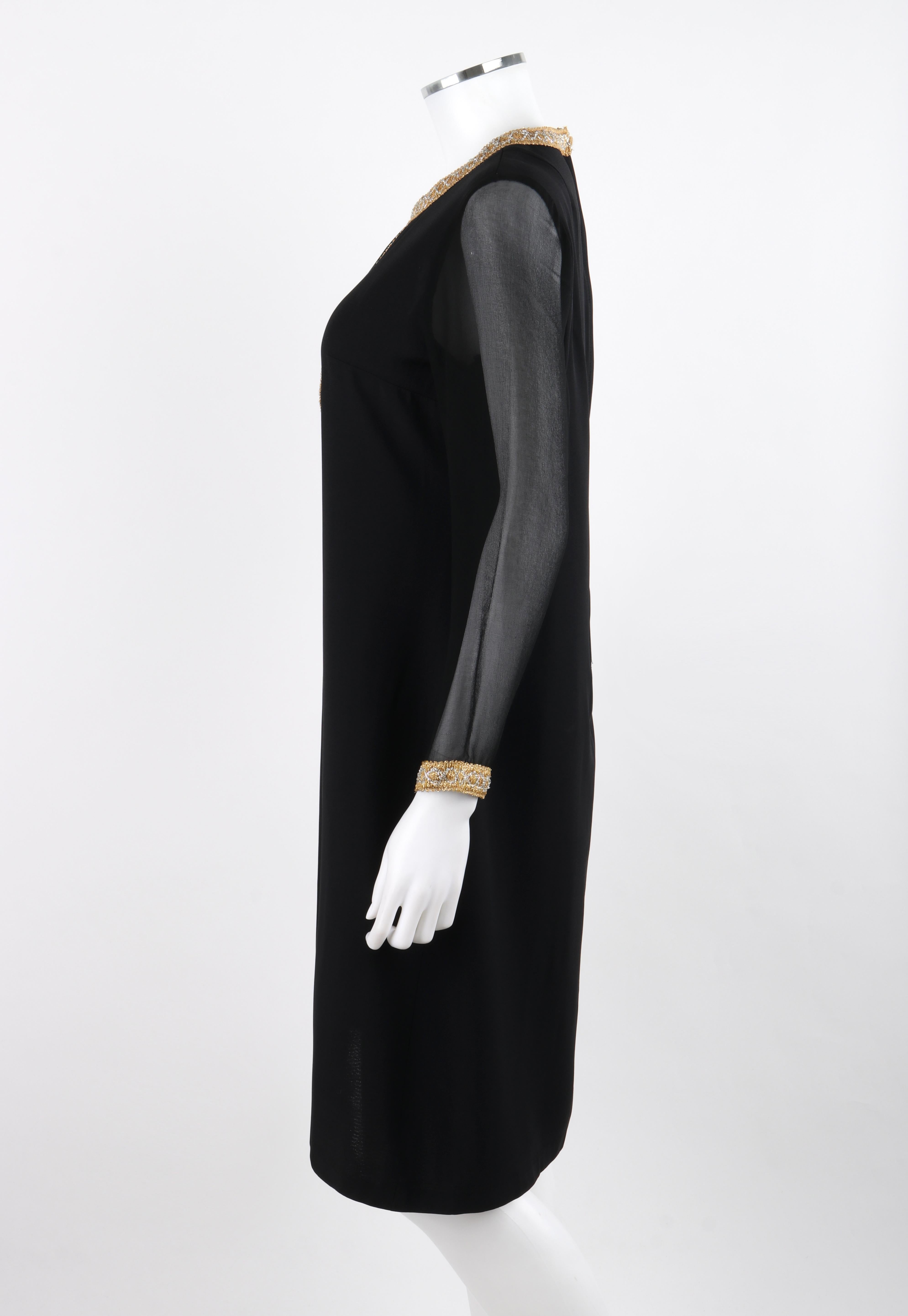 GLORIA SWANSON Puritan Forever Young c.1960's Black Gold Sheer Sleeve Dress For Sale 2