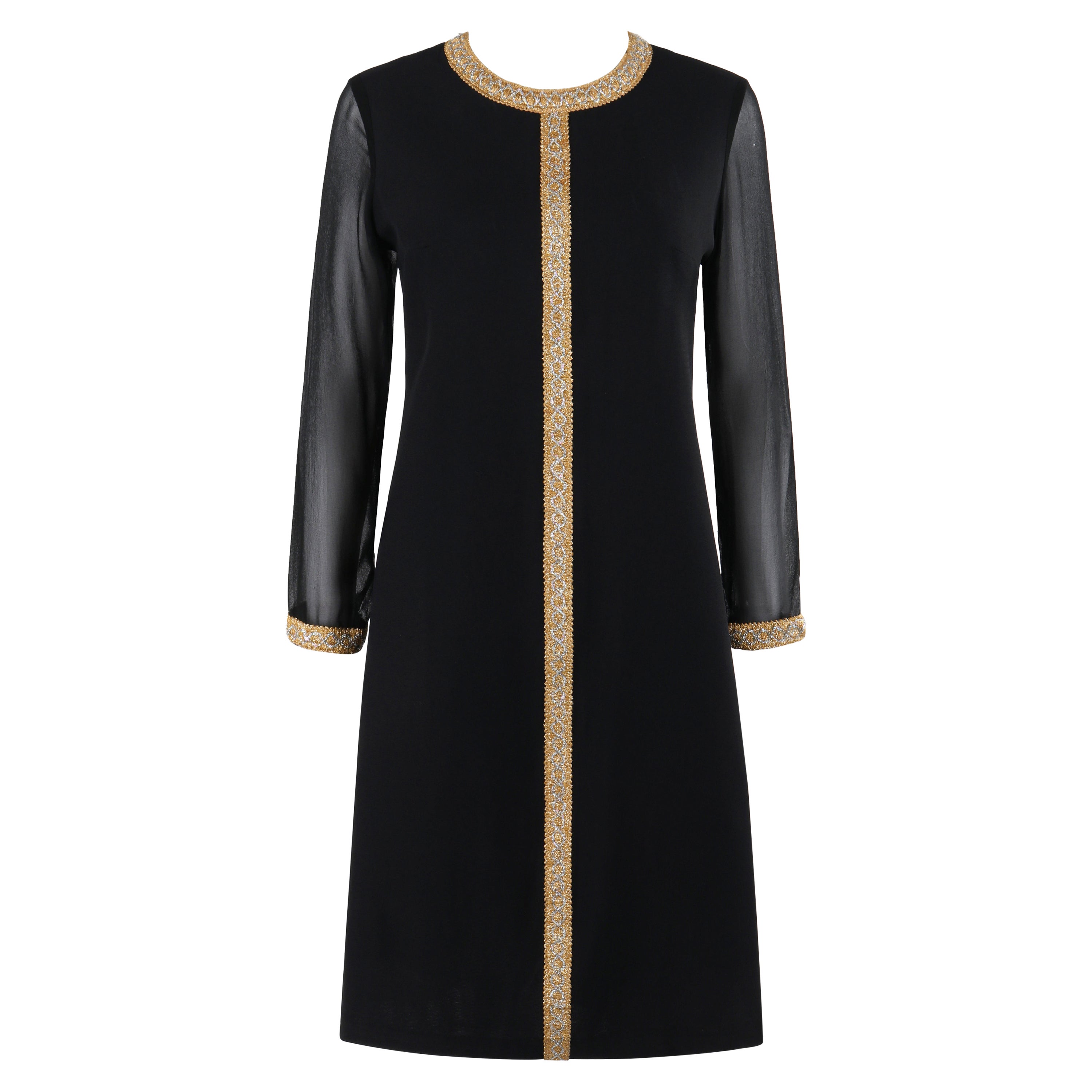 GLORIA SWANSON Puritan Forever Young c.1960's Robe à manches transparentes noire et or en vente