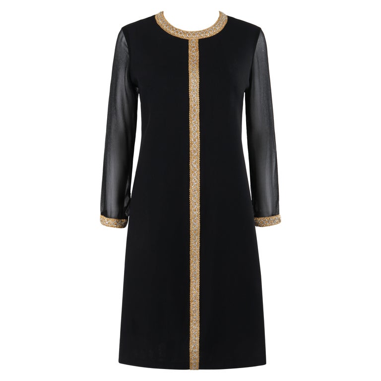 Gloria Swanson Puritan Forever Young C.1960's Black Gold Sheer Sleeve Dress