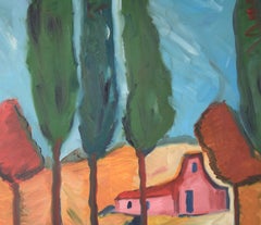 Belgian Barn by the River - Expressionist Landscape Original Oil on Canvas