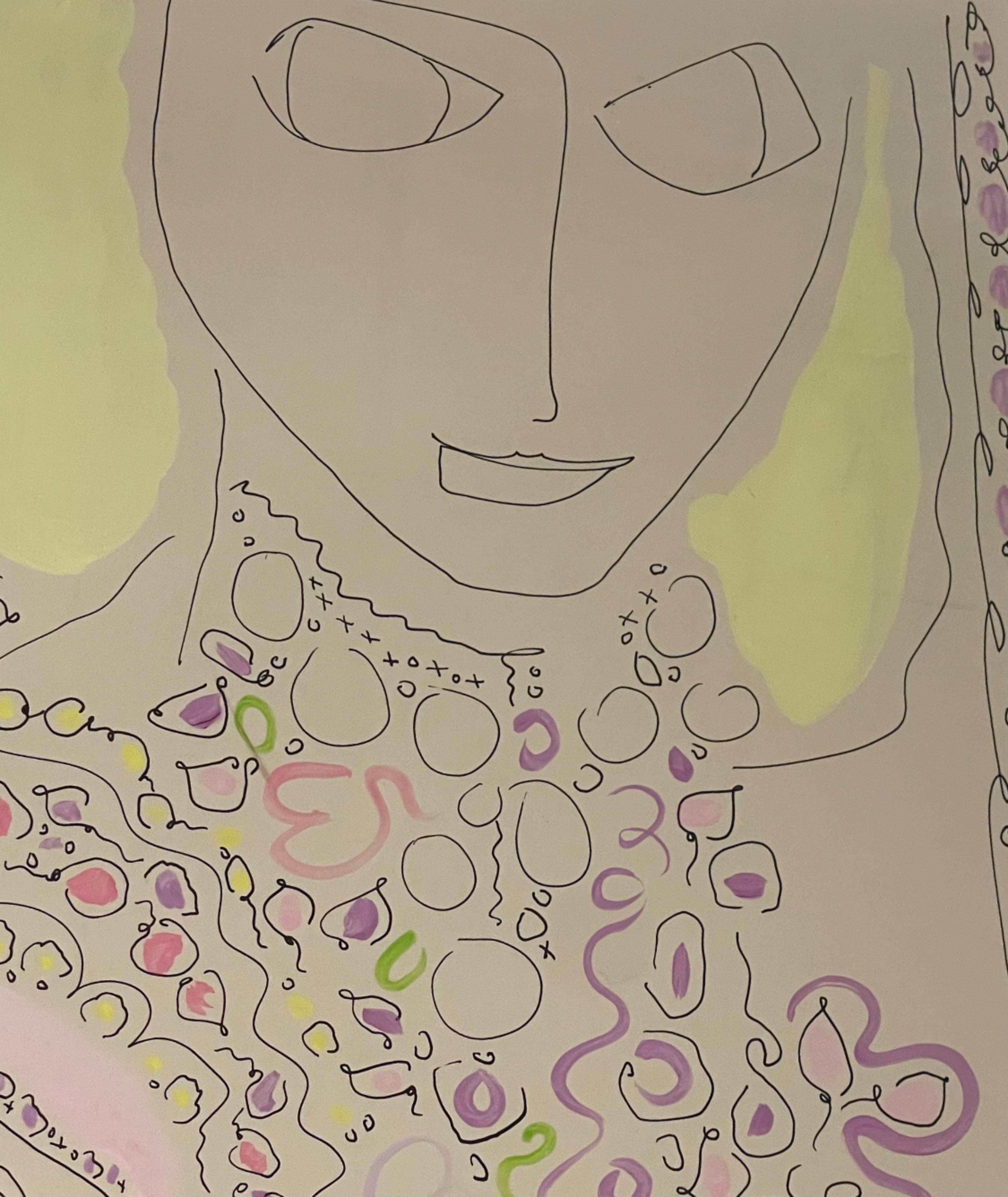 Mother and child, Signed painting on paper (unique), Hammer Galleries, Framed - Modern Painting by Gloria Vanderbilt