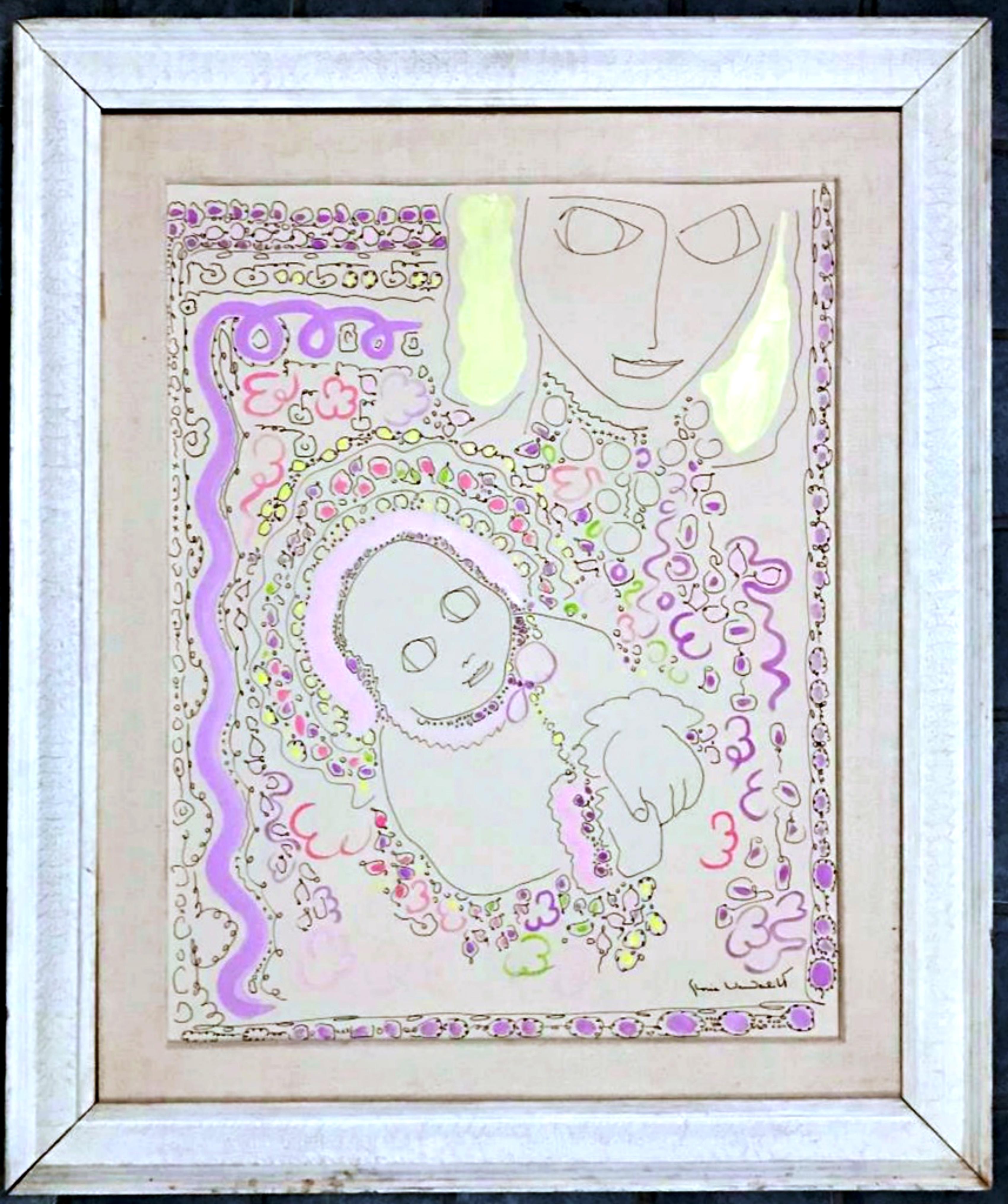 Gloria Vanderbilt Figurative Painting - Mother and child, hand signed painting (unique), Hammer Galleries 