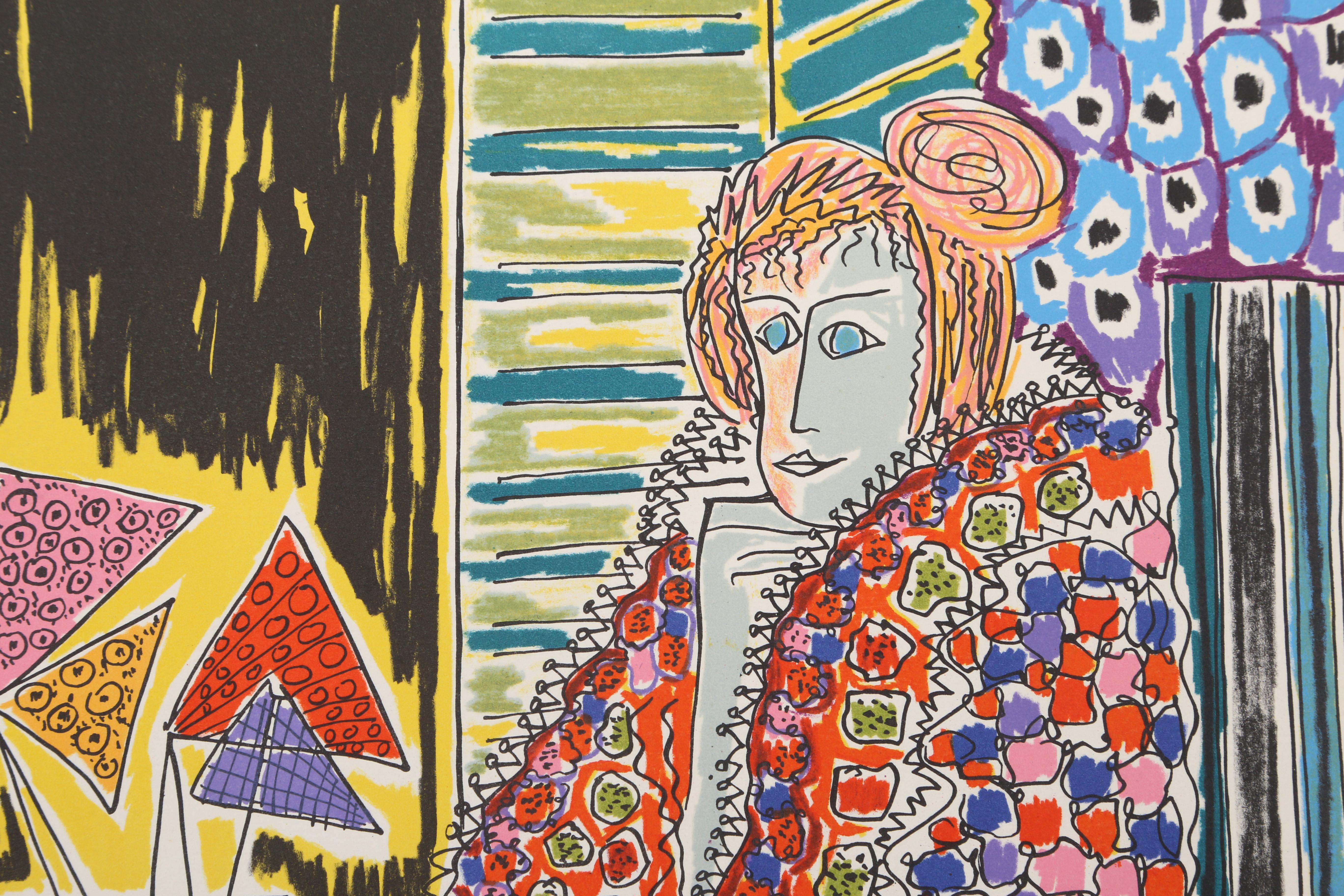 Artist: Gloria Vanderbilt, American (1924 - 2019)
Title: Seated Woman
Year: circa 1972
Medium: Lithograph, signed and numbered in pencil
Edition: 287/300
Image Size: 29.5 x 23 inches
Size: 34.5  x 23.5 in. (87.63  x 59.69 cm)
