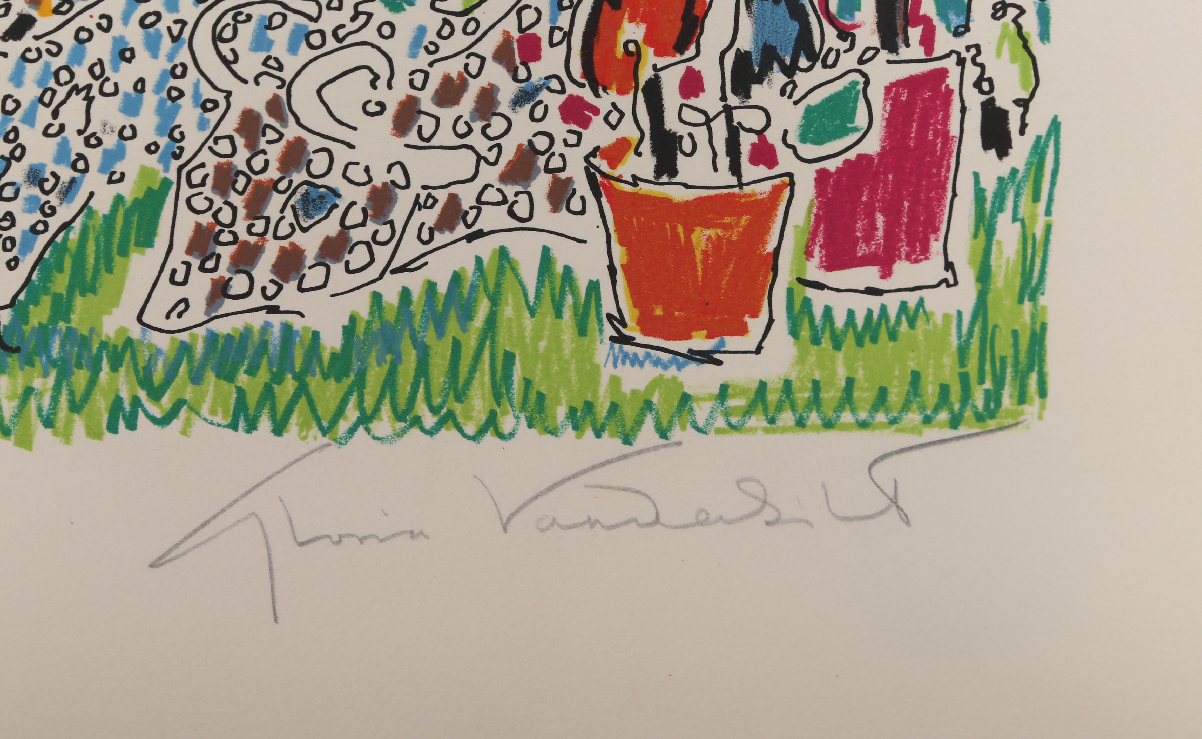 Two Children Seated, Signed Silkscreen by Gloria Vanderbilt 1