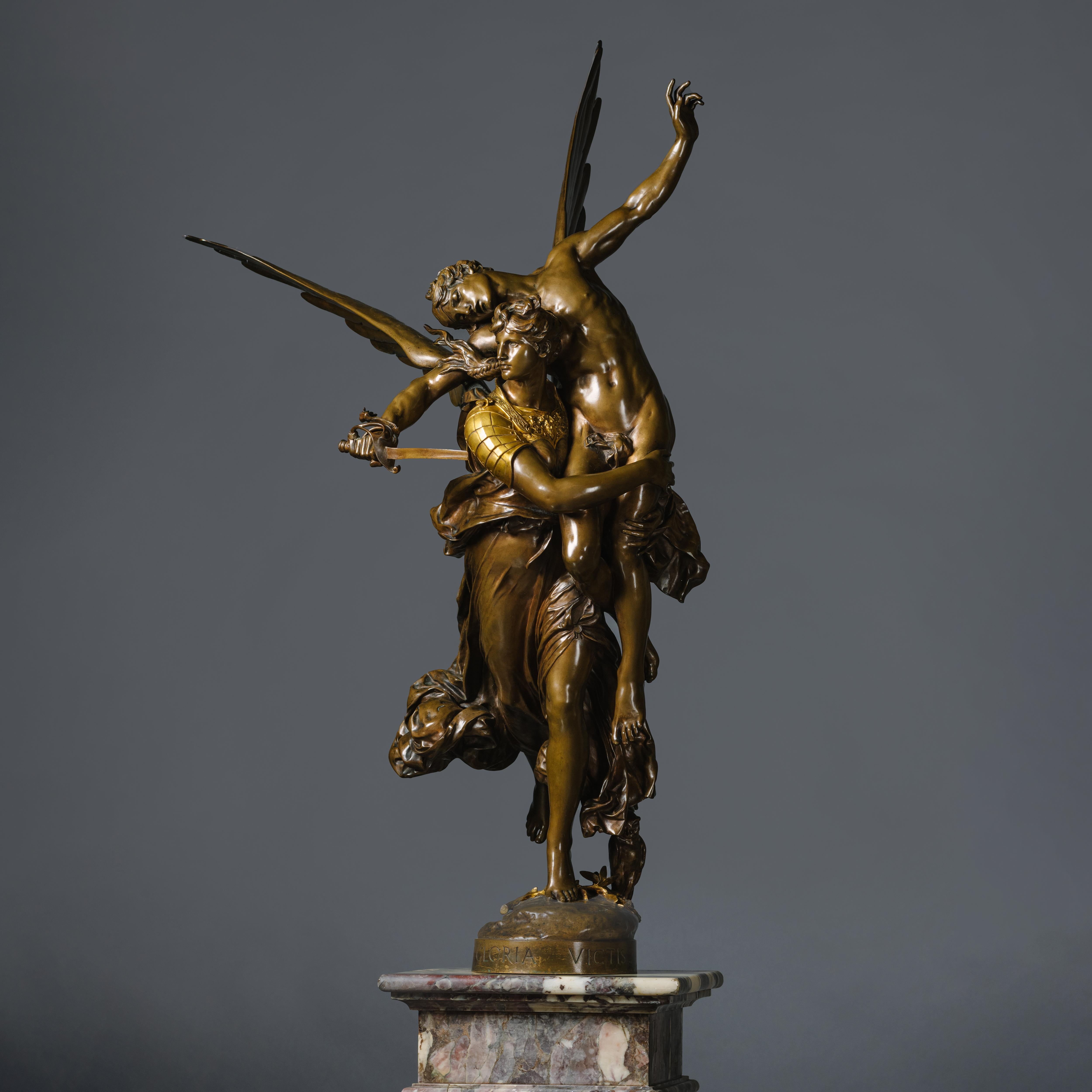 A Patinated Bronze Figural Group of ‘Gloria Victis’ (‘Glory to the Vanquished’), Cast by Ferdinand Barbedienne from the Model by Marius-Jean-Antonin Mercié (French, 1845-1916). 

‘Gloria Victis’ (‘Glory to the Vanquished’).

Bronze, gilt and dark