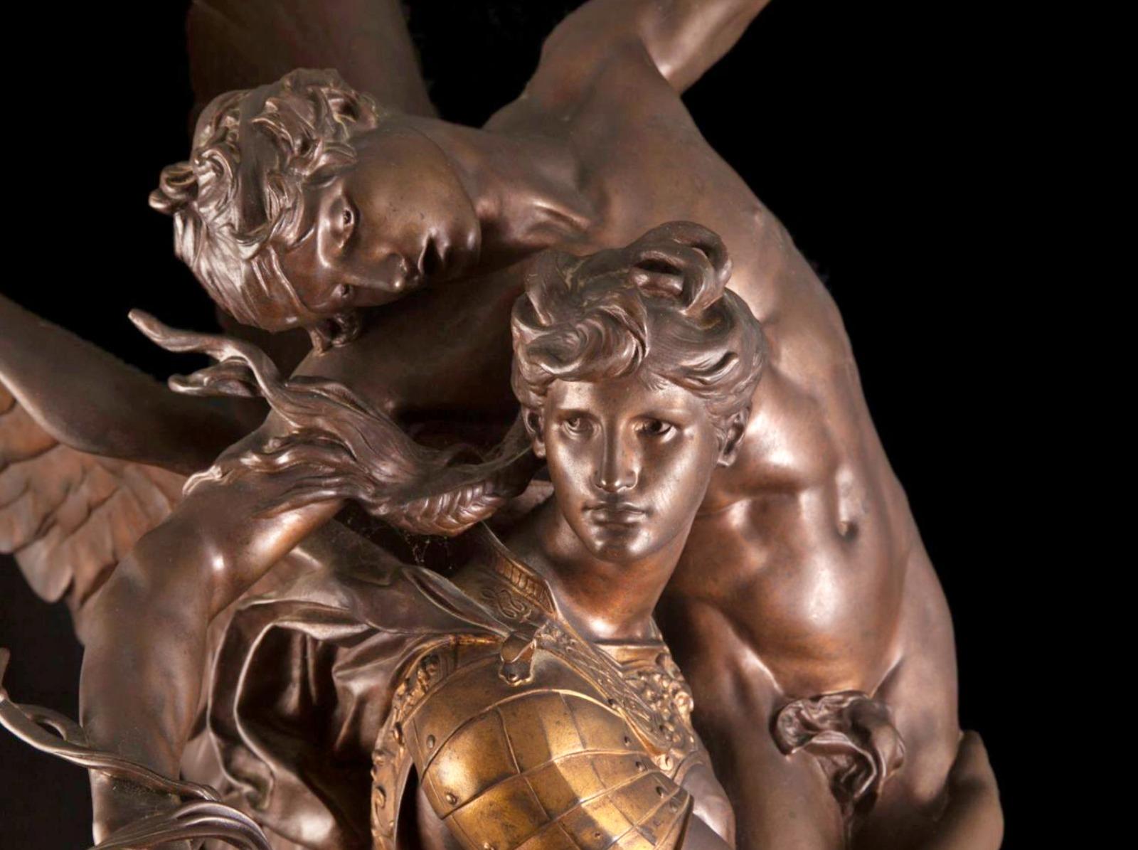 Art Deco ‘Gloria Victis’, A Patinated Bronze Figural Group by Mercié, Cast by Barbedienne