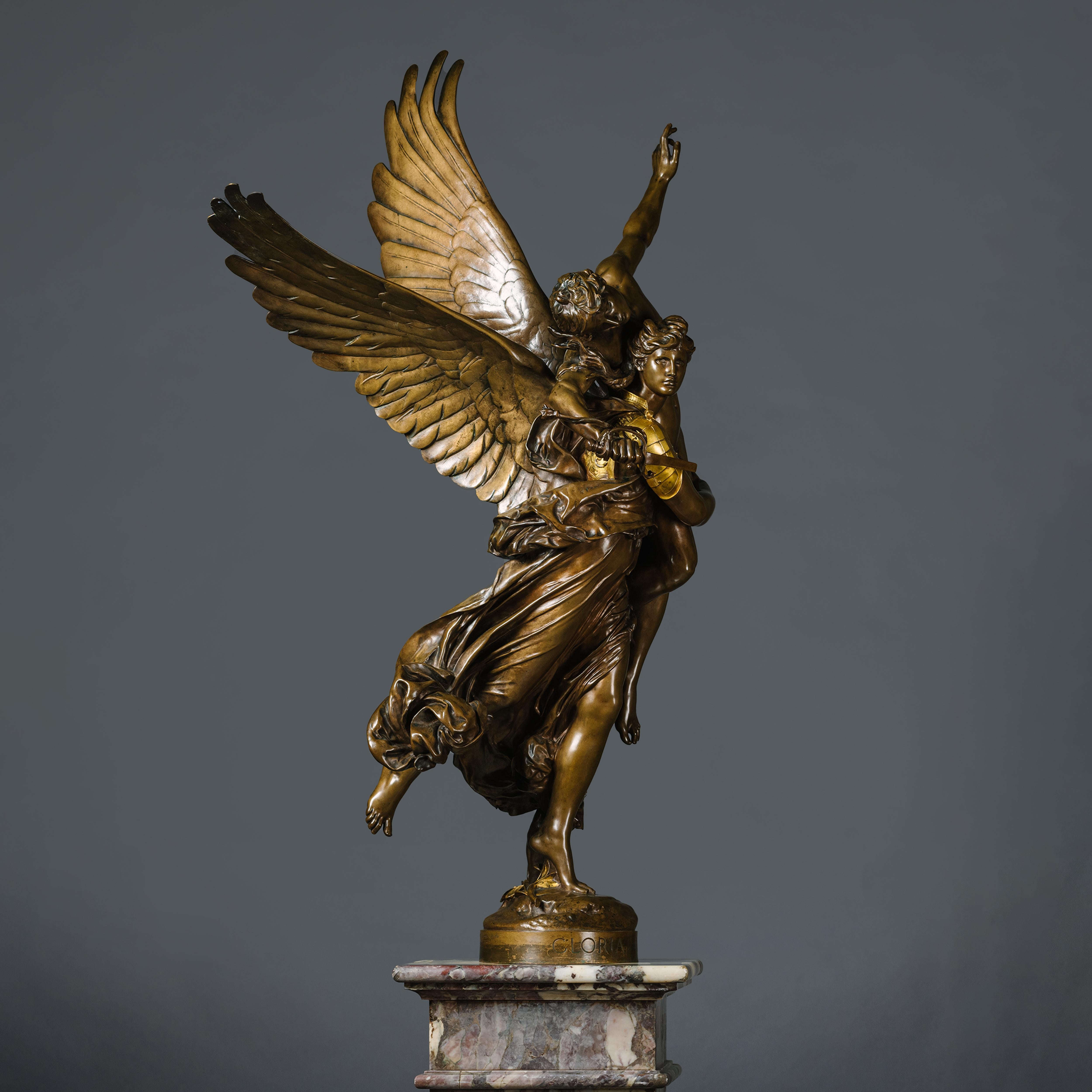 French ‘Gloria Victis’, A Patinated Bronze Figural Group by Mercié, Cast by Barbedienne For Sale