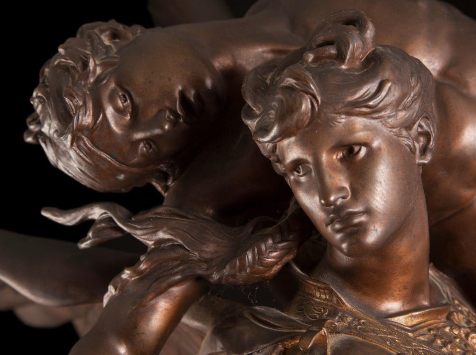 French ‘Gloria Victis’, A Patinated Bronze Figural Group by Mercié, Cast by Barbedienne