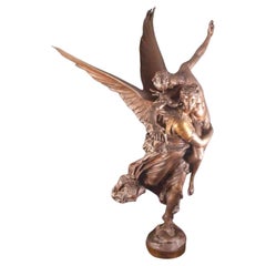 Antique ‘Gloria Victis’, A Patinated Bronze Figural Group by Mercié, Cast by Barbedienne