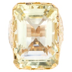 Vintage Circa 1970s Light Green Quartz Cocktail Ring 21 Carat Yellow Gold