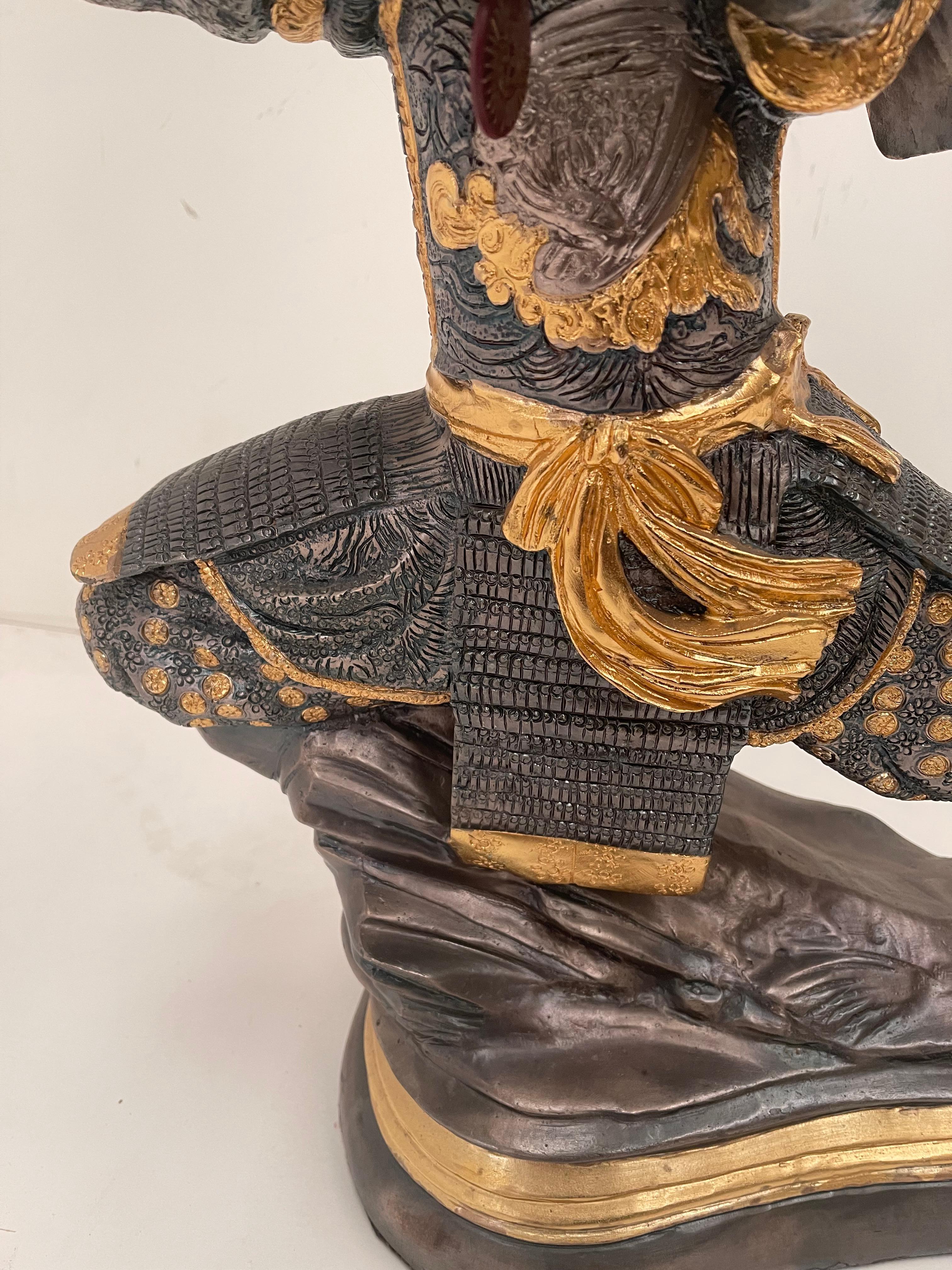 Glorioso samurai in bronzo placcato oro 24klt argento 1000 vintage anni 80s produzione mice di rugiano domenico