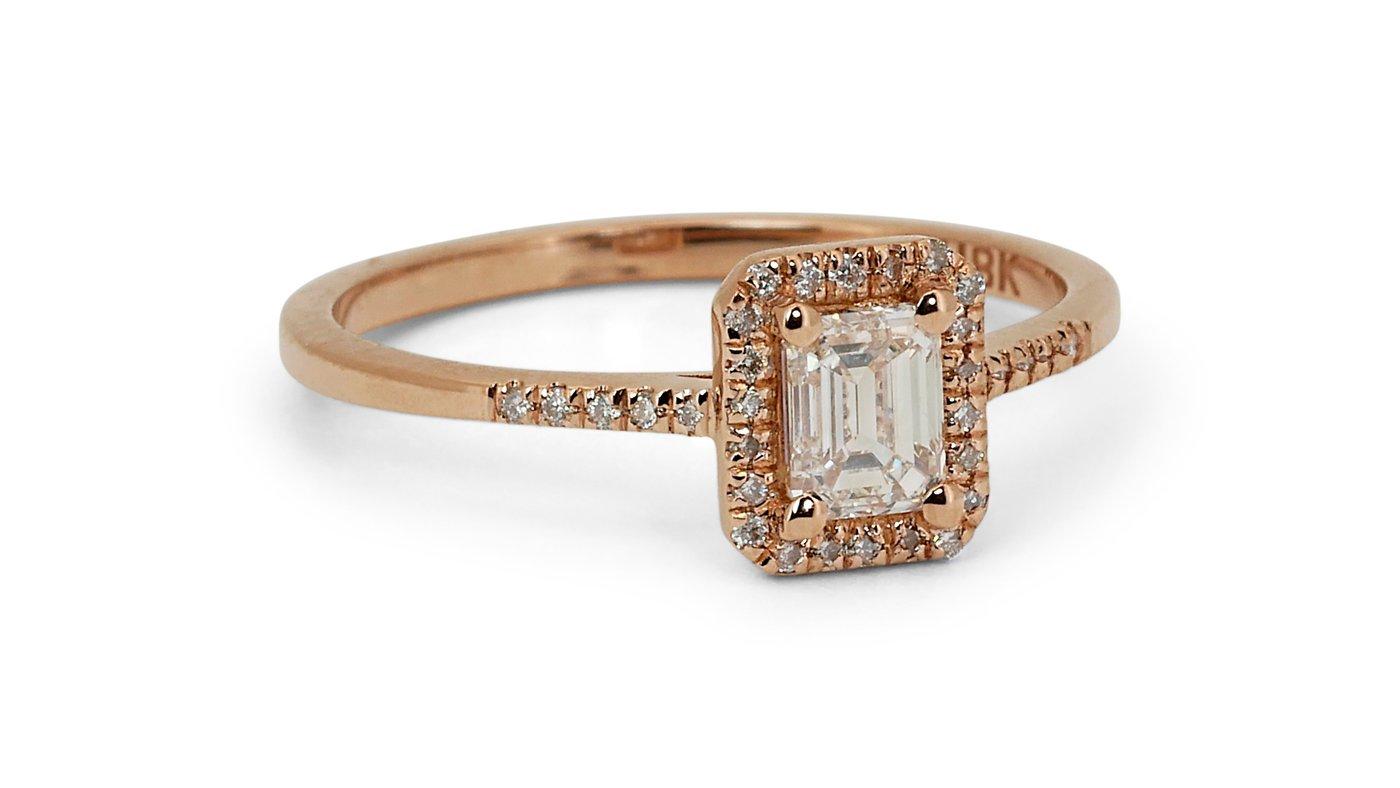 Women's Glorious 18k Rose Gold Halo Ring w/ 0.58 Carat Natural Diamonds IGI Certificate