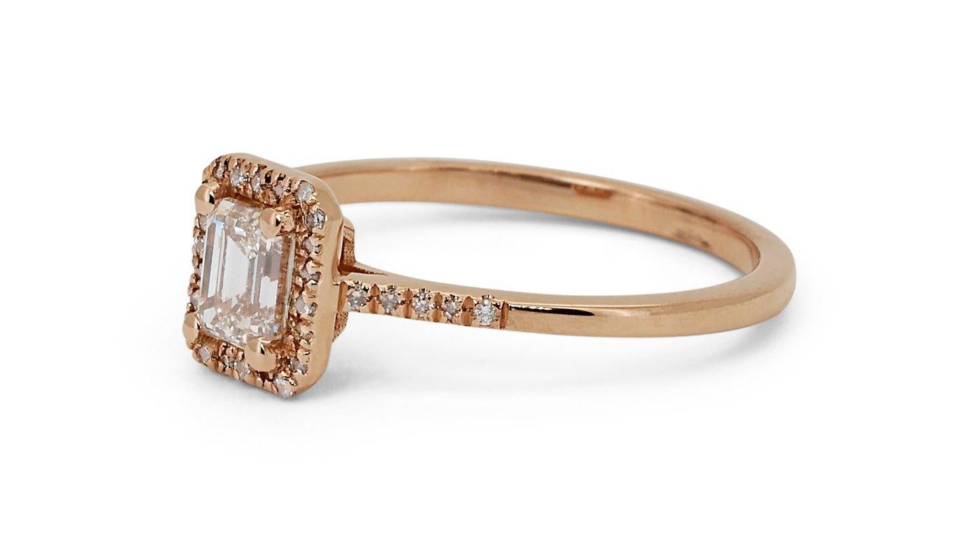 Glorious 18k Rose Gold Halo Ring w/ 0.58 Carat Natural Diamonds IGI Certificate 2
