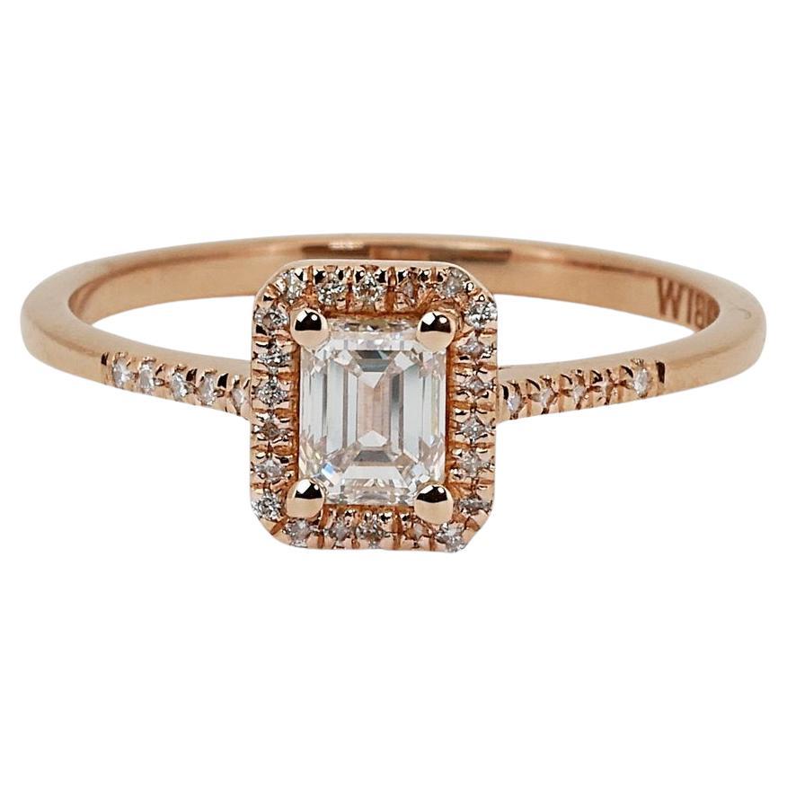 Glorious 18k Rose Gold Halo Ring w/ 0.58 Carat Natural Diamonds IGI Certificate