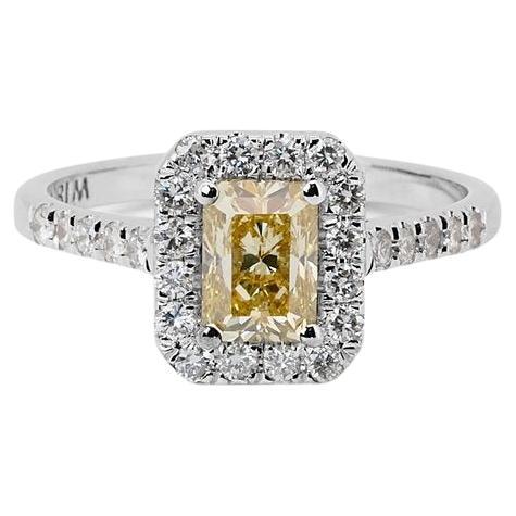 Glorioso Anillo Halo de Oro Blanco de 18k con Diamantes Naturales de 1,43ct Certificado GIA
