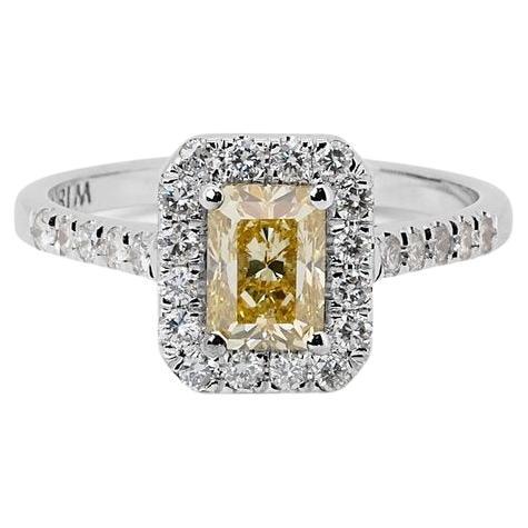 Bague en or blanc 18 carats avec halo de diamants naturels de 1,43 carat certifiés par le GIA