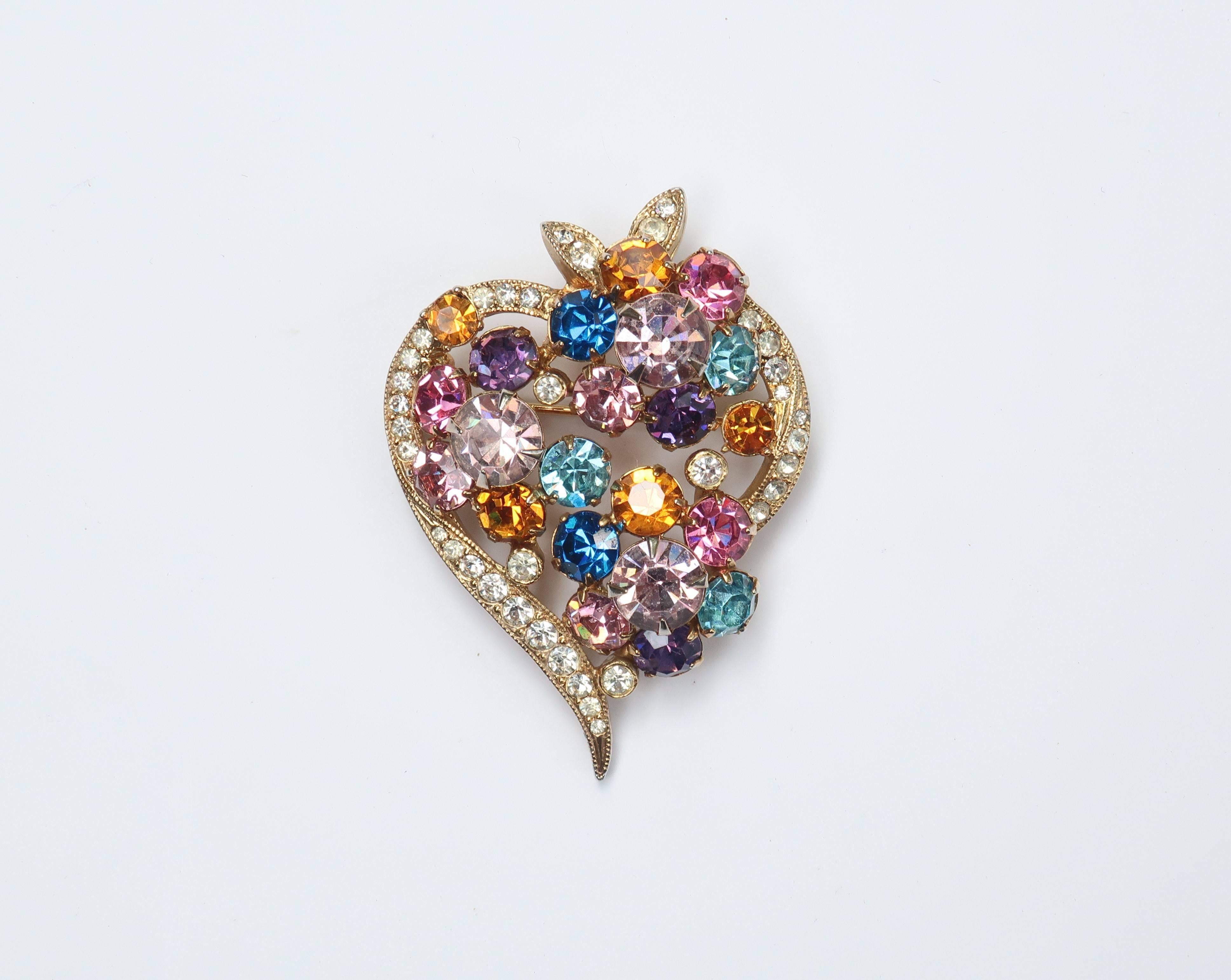 rhinestone heart brooch