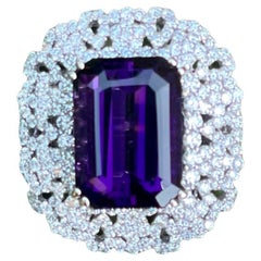 Glorious 22.67 Carat Vivid Purple Amethyst and Diamond 18K Gold Cocktail Ring