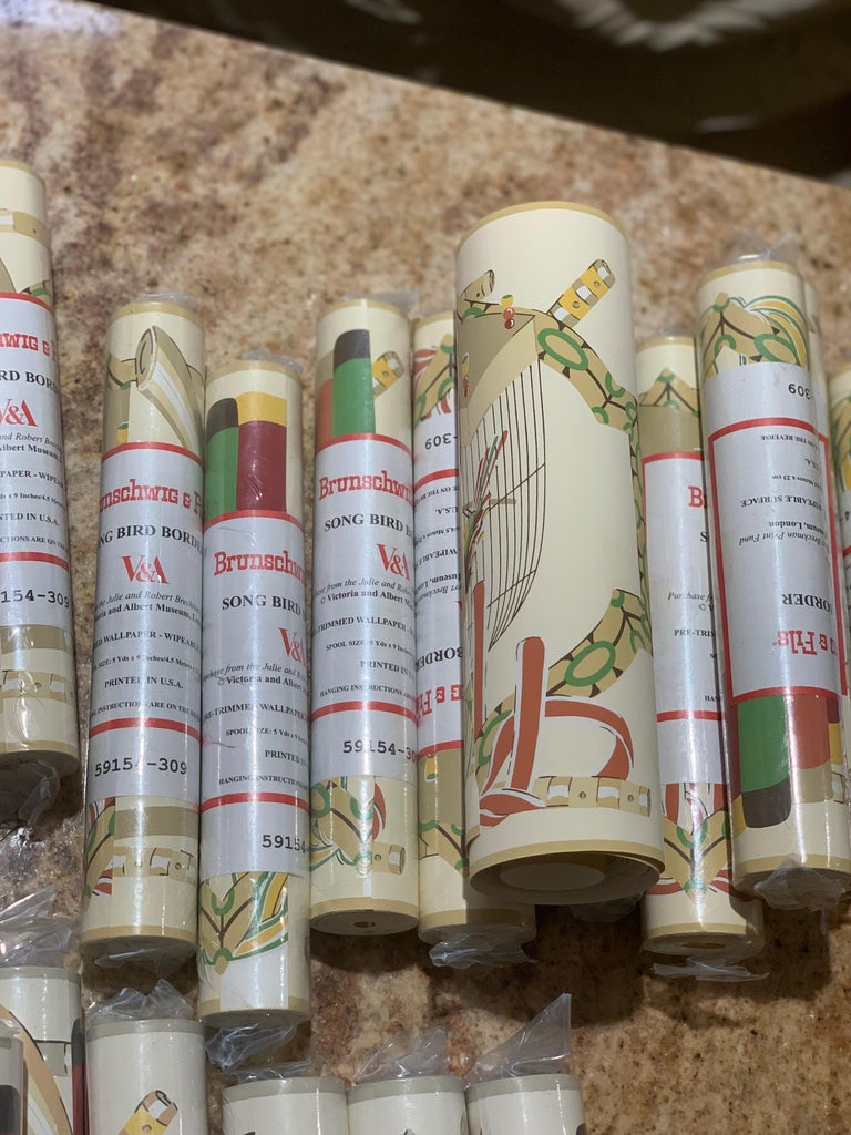 Vintage Brunschwig And Fils Victoria And Albert Bird Song Hand Printed Wallpaper For Sale At 1stdibs