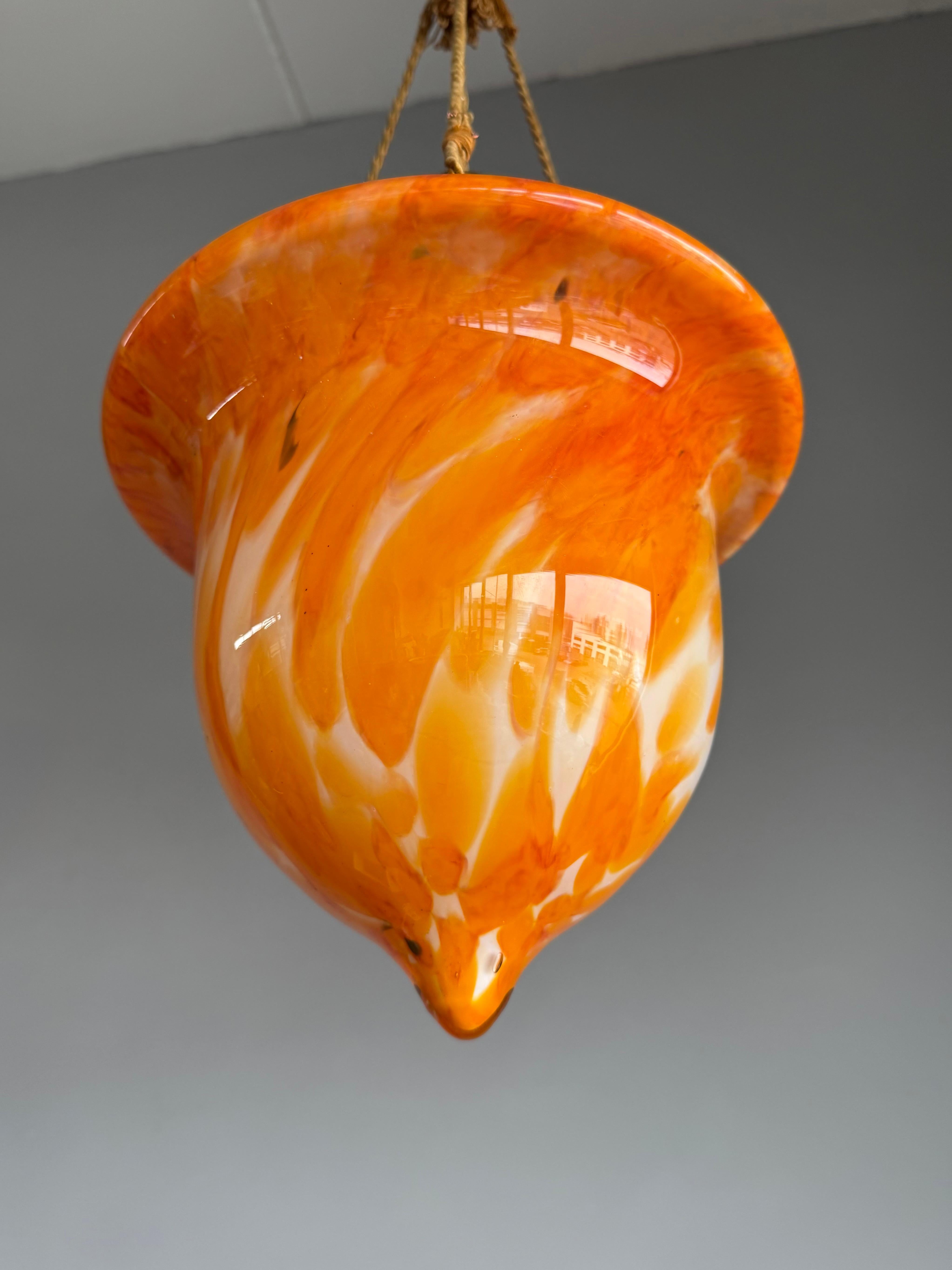 Glorious Design and Color Art & Crafts Glass Pendant Light, Canopy and Rope 1930 In Good Condition For Sale In Lisse, NL