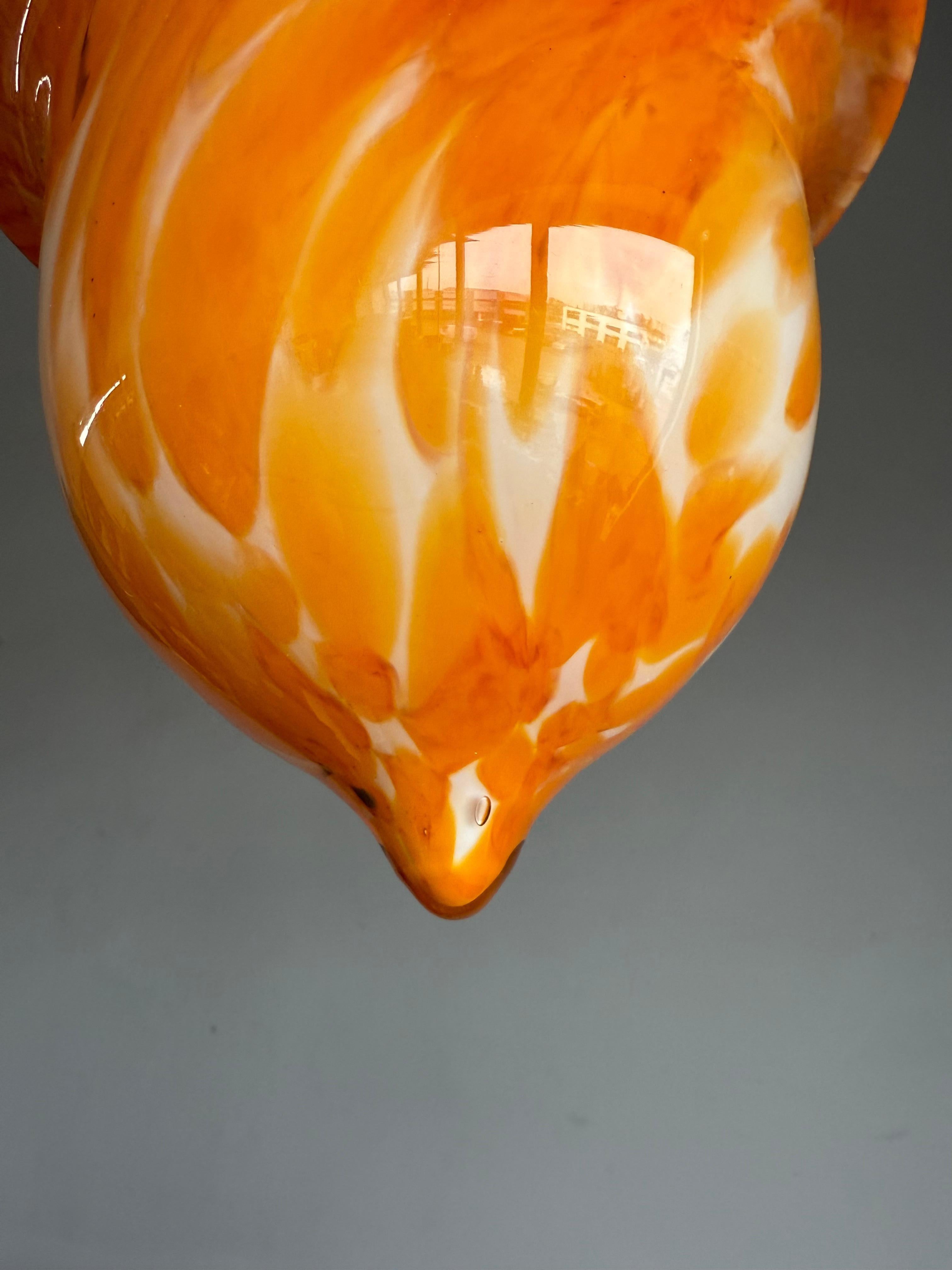 Glorious Design and Color Art & Crafts Glass Pendant Light, Canopy and Rope 1930 For Sale 1