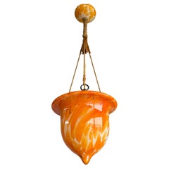 Splendida lampada a sospensione in vetro Art & Crafts, a baldacchino e a corda, dal design e dai colori splendidi 1930