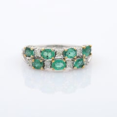 Brilliant Diamond and Emerald Wedding Band Ring Studded in 18k White Gold