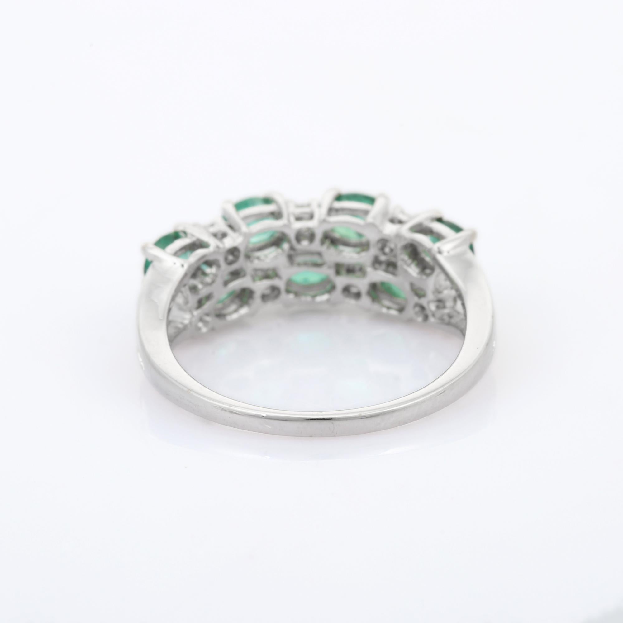 For Sale:  Brilliant Diamond and Emerald Wedding Band Ring Studded in 18k White Gold 4