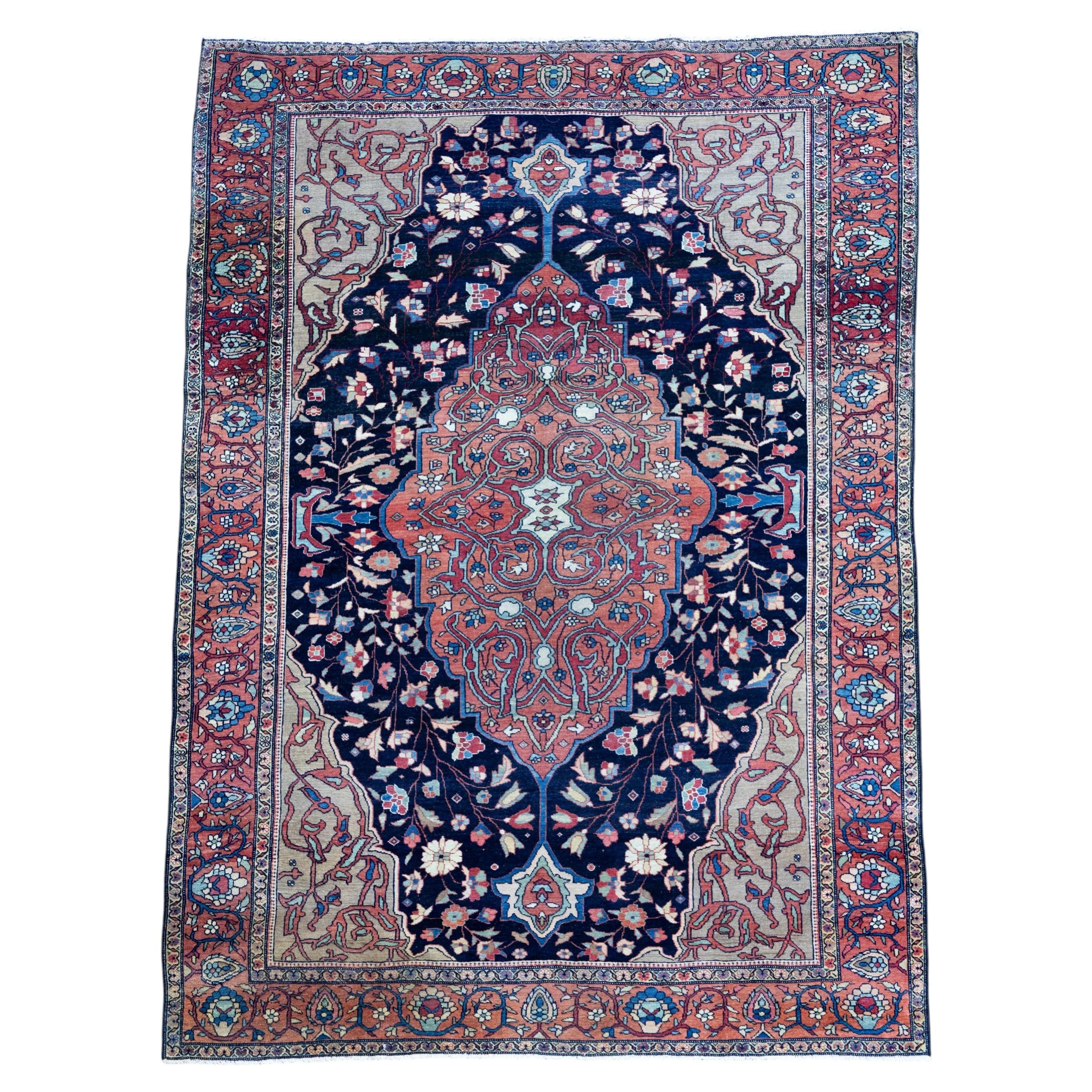 Glorious Flower Ferahan Sarouk Antique Collectible For Sale