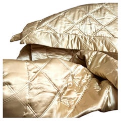 Glorious Gold Silk Charmeuse Grand Diamond Quilted Throw Blanket