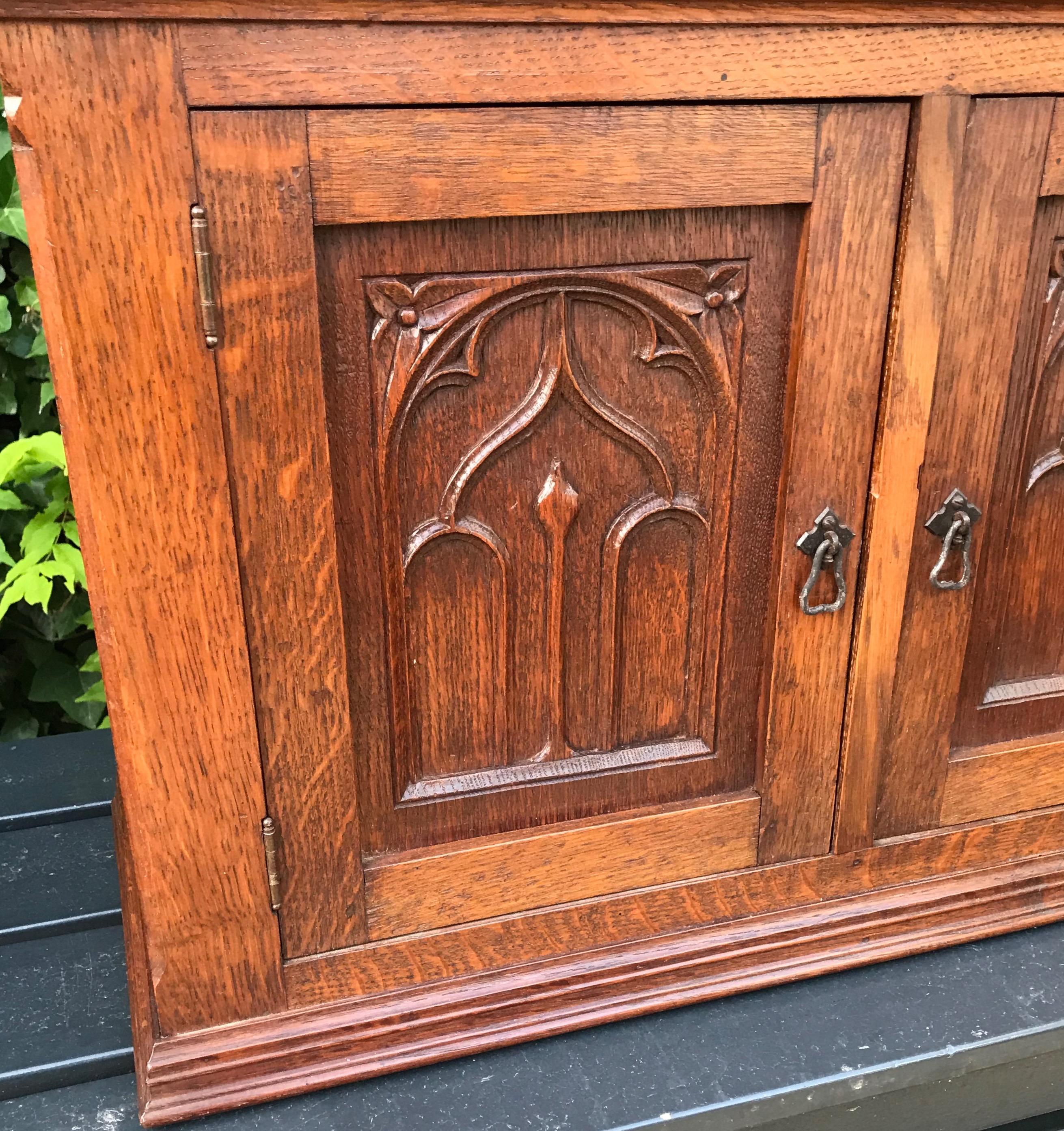 Glorious Looking Antique Handcrafted Oak Gothic Revival Hanging Wall Cabinet 4