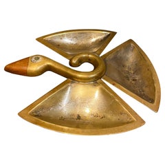 Glorious Los Castillo Brass Bird Serving Dish Married Metals Taxco Mexico, 1960s