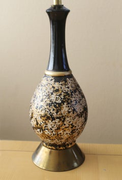 Glorious Mid Century Modern Atomic Table Lamp. Black White 24kt Gold 1950s