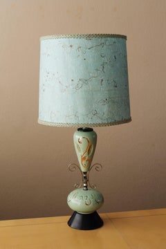 Glorious MId Century Modern Atomic Table Lamp. Mint Green Fiberglass Shade 1950s