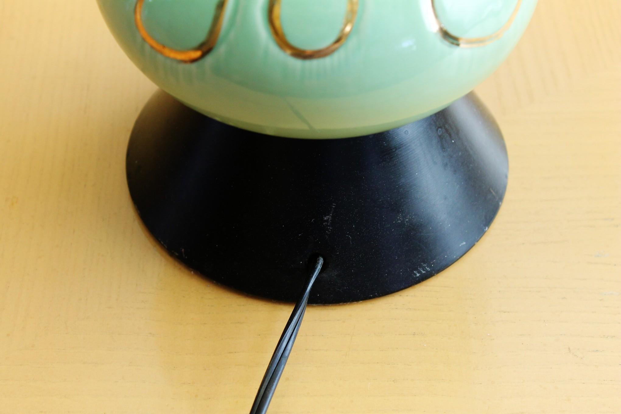 20th Century Glorious MId Century Modern Atomic Table Lamp. Mint Green Fiberglass Shade 1950s For Sale