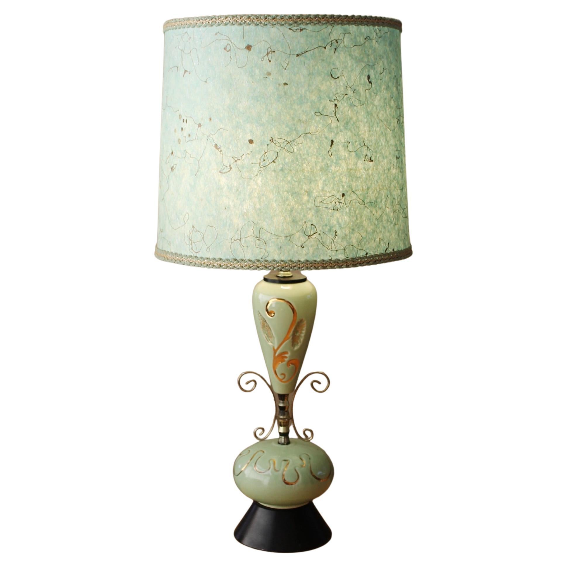 Glorious MId Century Modern Atomic Table Lamp. Mint Green Fiberglass Shade 1950s For Sale
