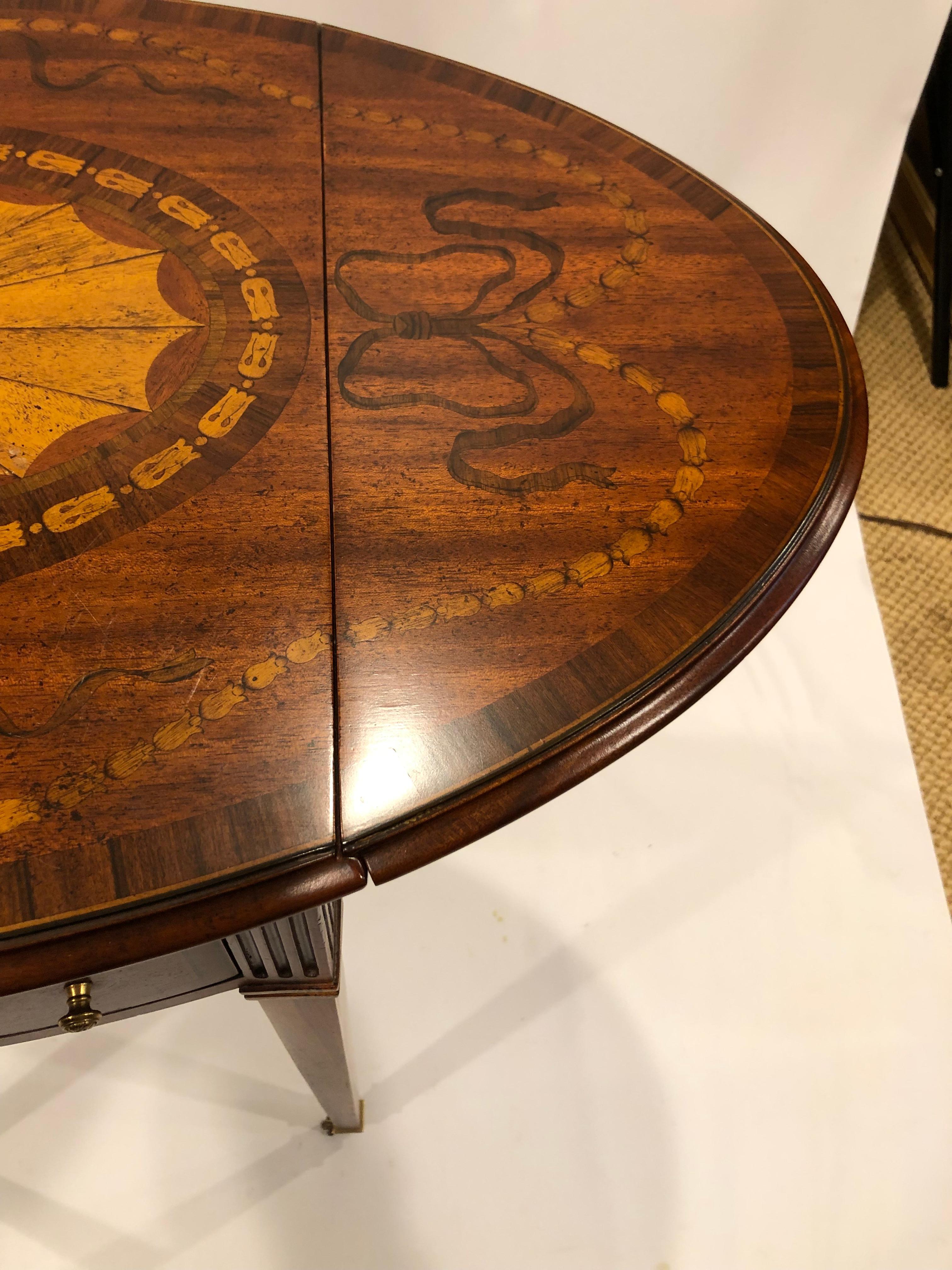 Glorious Pair of Maitland Smith Drop Leaf Inlaid Wood Side Tables For Sale 5