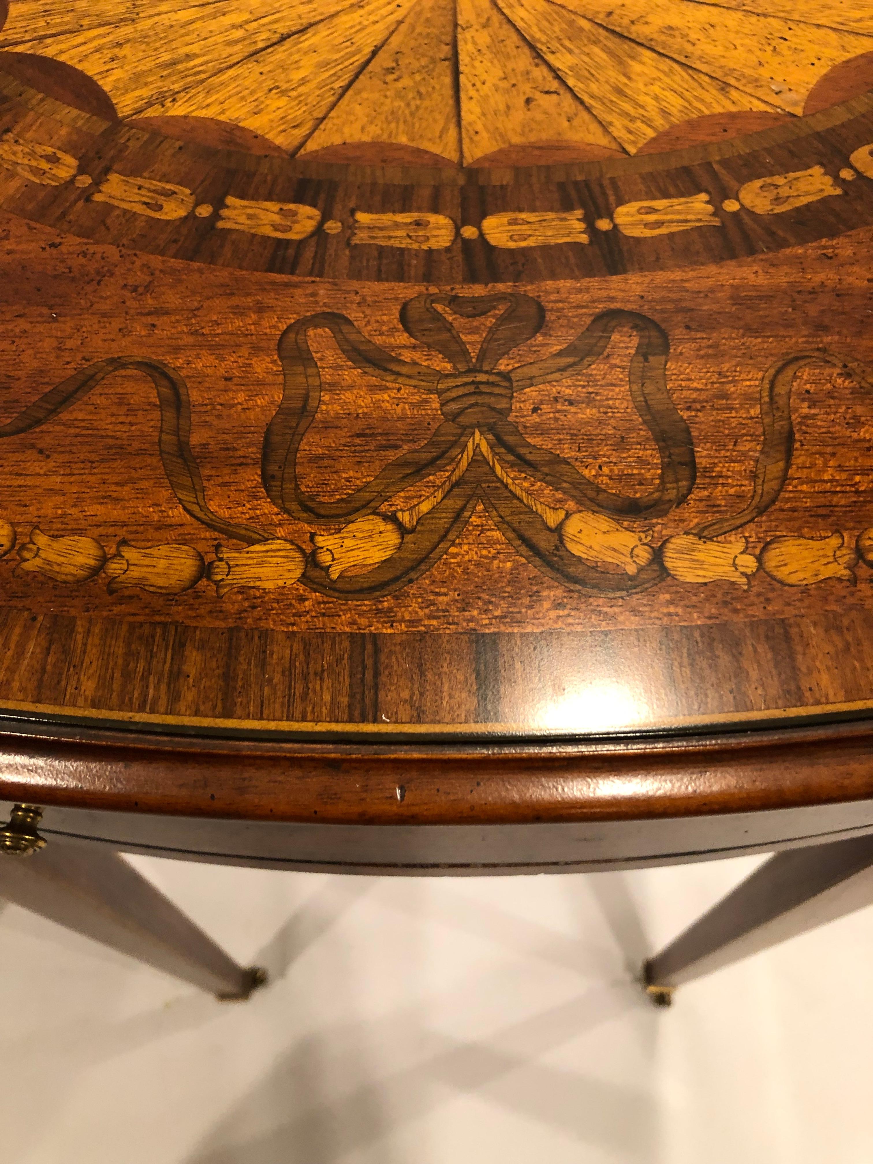 Glorious Pair of Maitland Smith Drop Leaf Inlaid Wood Side Tables For Sale 6