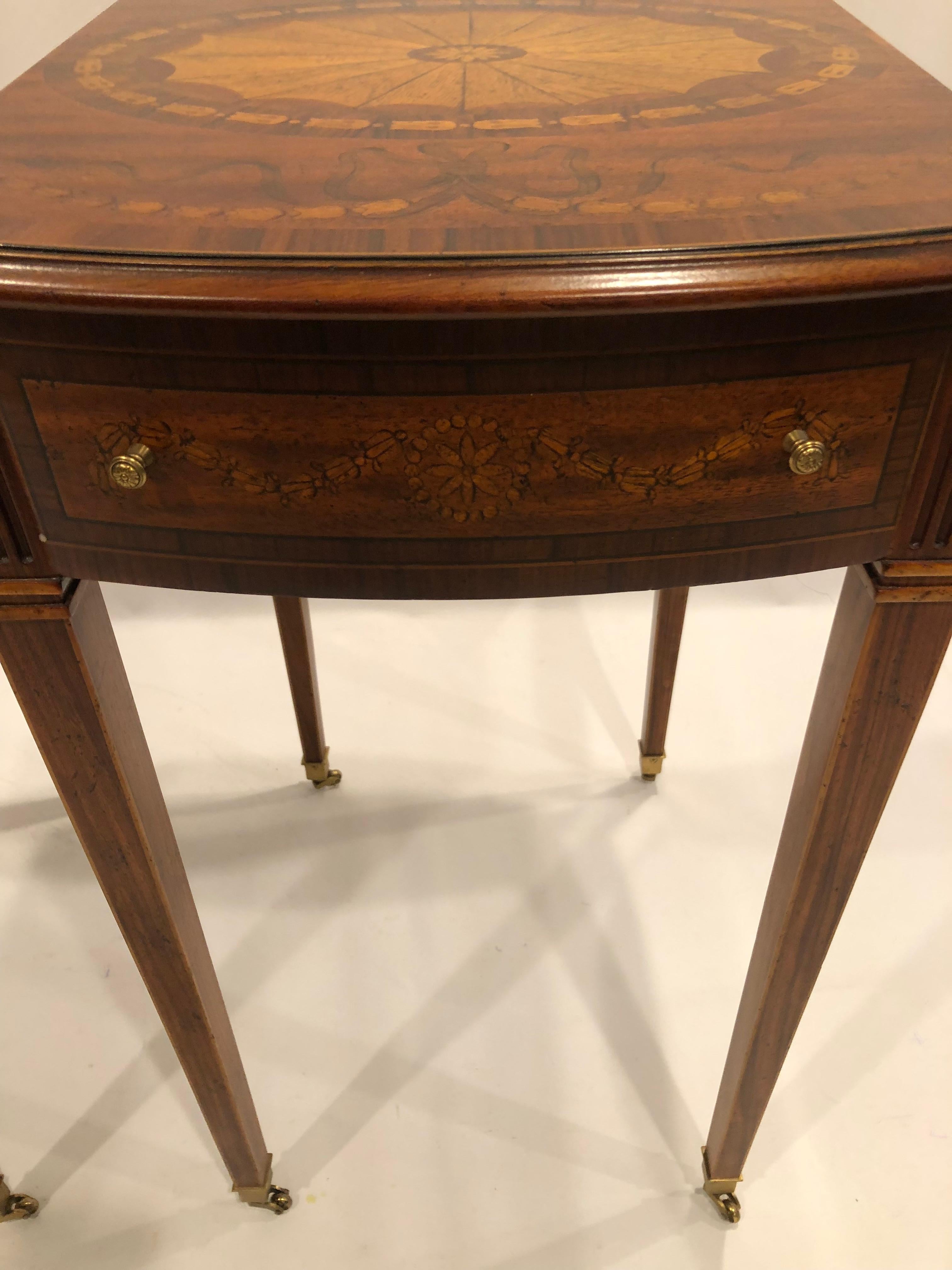 Glorious Pair of Maitland Smith Drop Leaf Inlaid Wood Side Tables For Sale 2