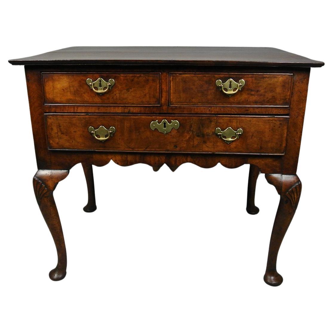 Glorious Queen Anne Figured Walnut Lowboy with Original Brasses c. 1710
