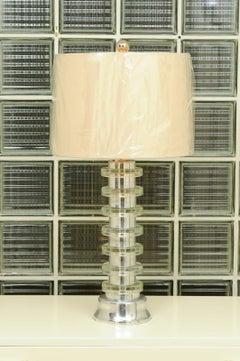 Glorious Restored Pair of Art Deco Lamps in Spun Aluminum and Glass, circa 1940