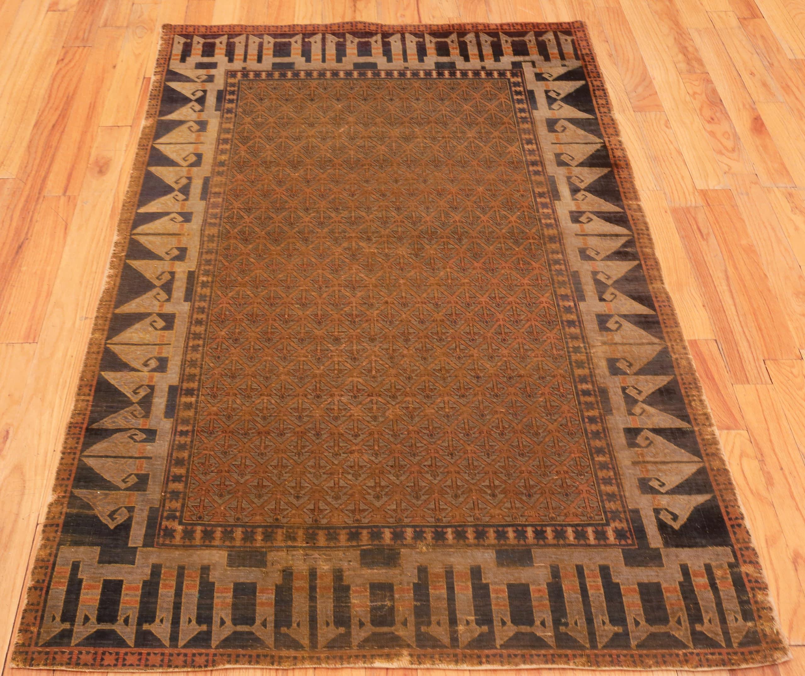 Hand-Knotted Glorious Silk And Metallic Silver Antique Turkish Seljuk Design Rug 4'2