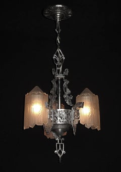 Glorious Three Shade Art Deco Chandelier, Late 1920s