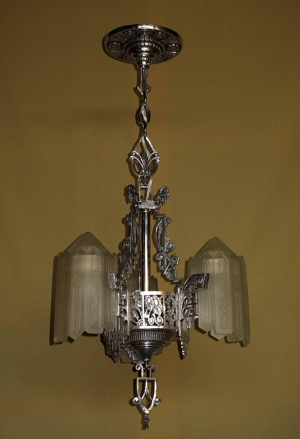 Polished Glorious Three Shade Art Deco Chandelier, Late 1920s For Sale