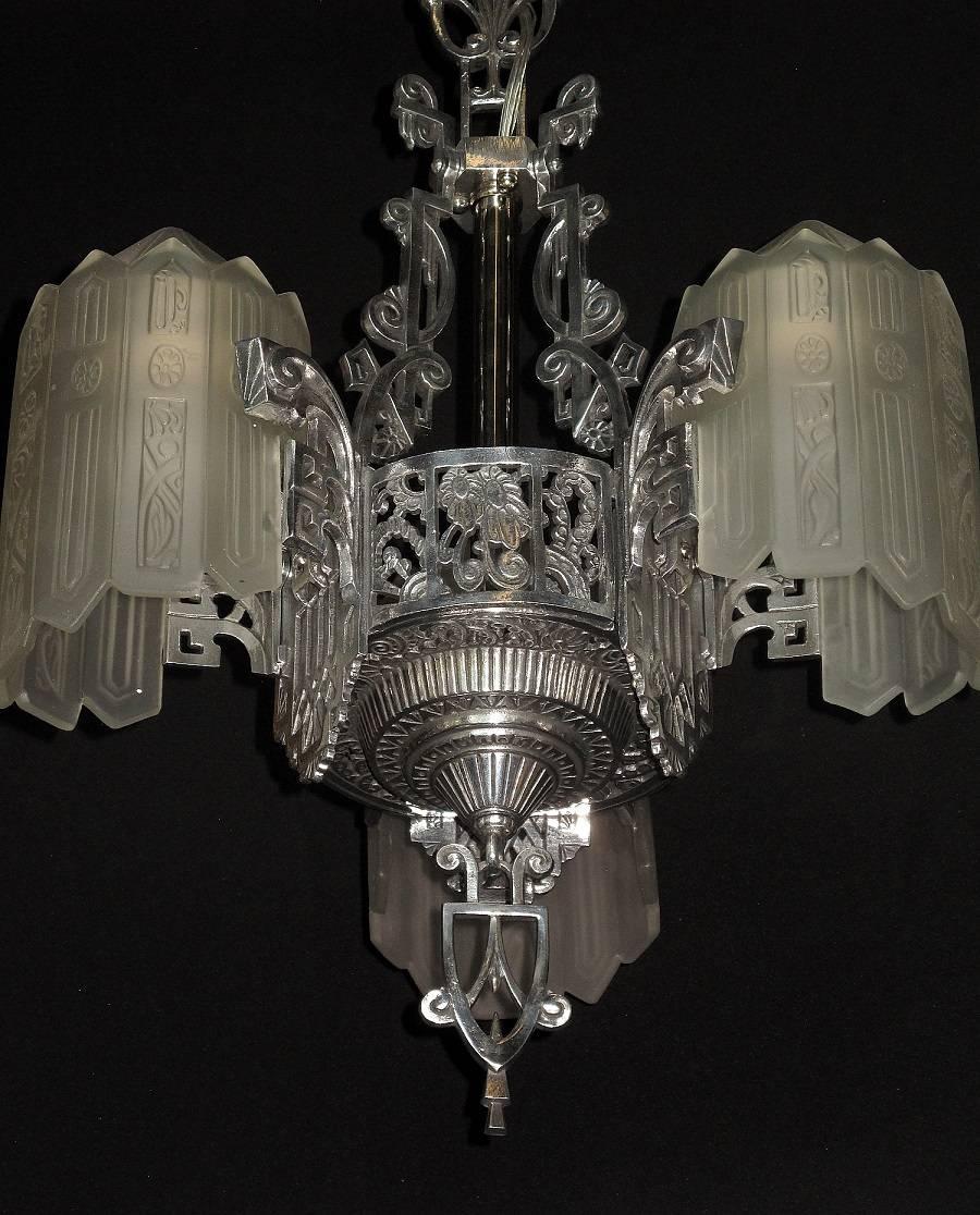 Early 20th Century Glorious Three Shade Art Deco Chandelier, Late 1920s For Sale