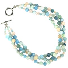 Glorious Three-Strand Multi-Color Beryl Necklace March Birthstone