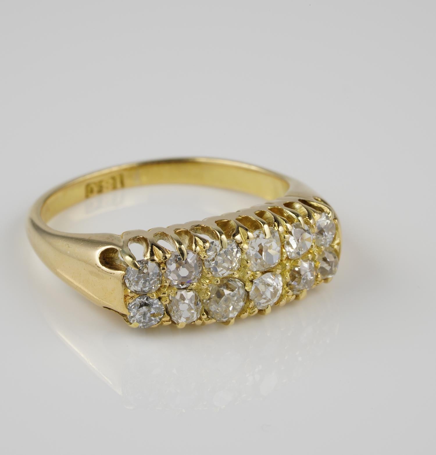 Victorian Glorious Unisex 1.20 Old Mine Cut Diamond Double Row Rare Ring For Sale