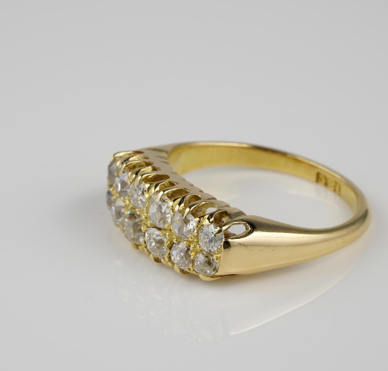 Glorious Unisex 1.20 Old Mine Cut Diamond Double Row Rare Ring For Sale 1