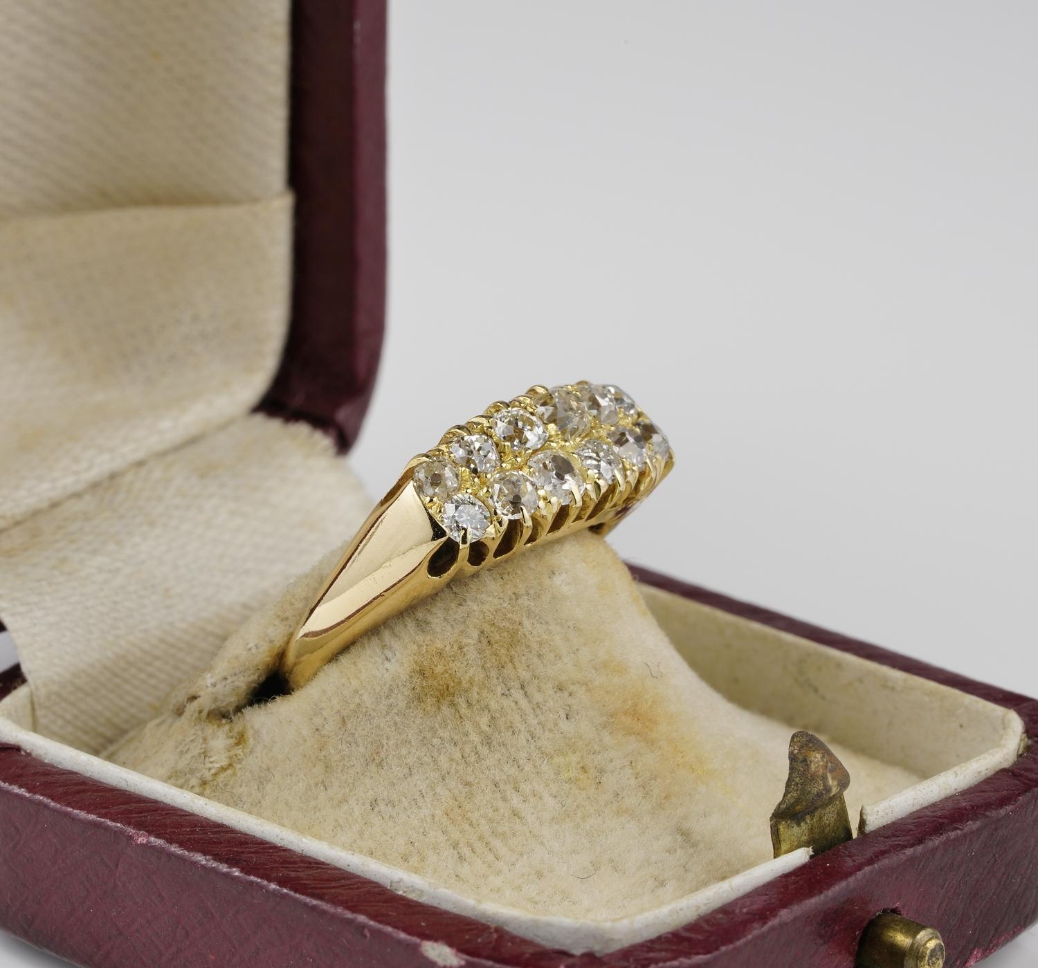 Glorious Unisex 1.20 Old Mine Cut Diamond Double Row Rare Ring For Sale 2